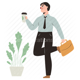 man, briefcase, plant, suitcase